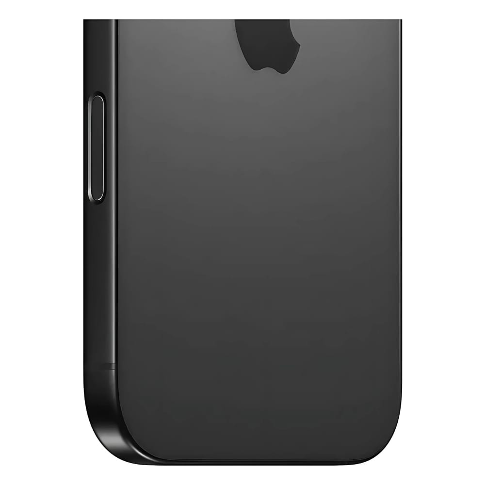 Apple iPhone 16 Pro Max matte black titanium back close-up with inset volume switch