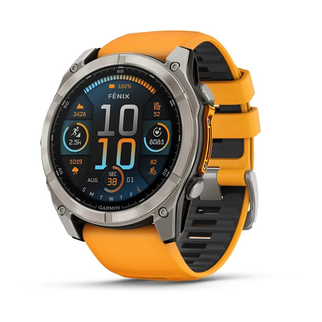 Garmin Fenix 8 51mm Solar Smart Watch dial displaying digital watch face and premium design features.