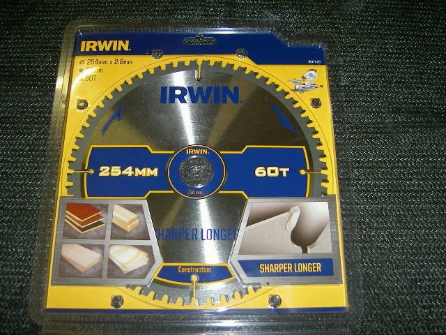 IRWIN IRW1897429 254 x 30mm 60-Teeth Construction Circular Saw Blade with ATB Tooth Grind/ Negative Hook