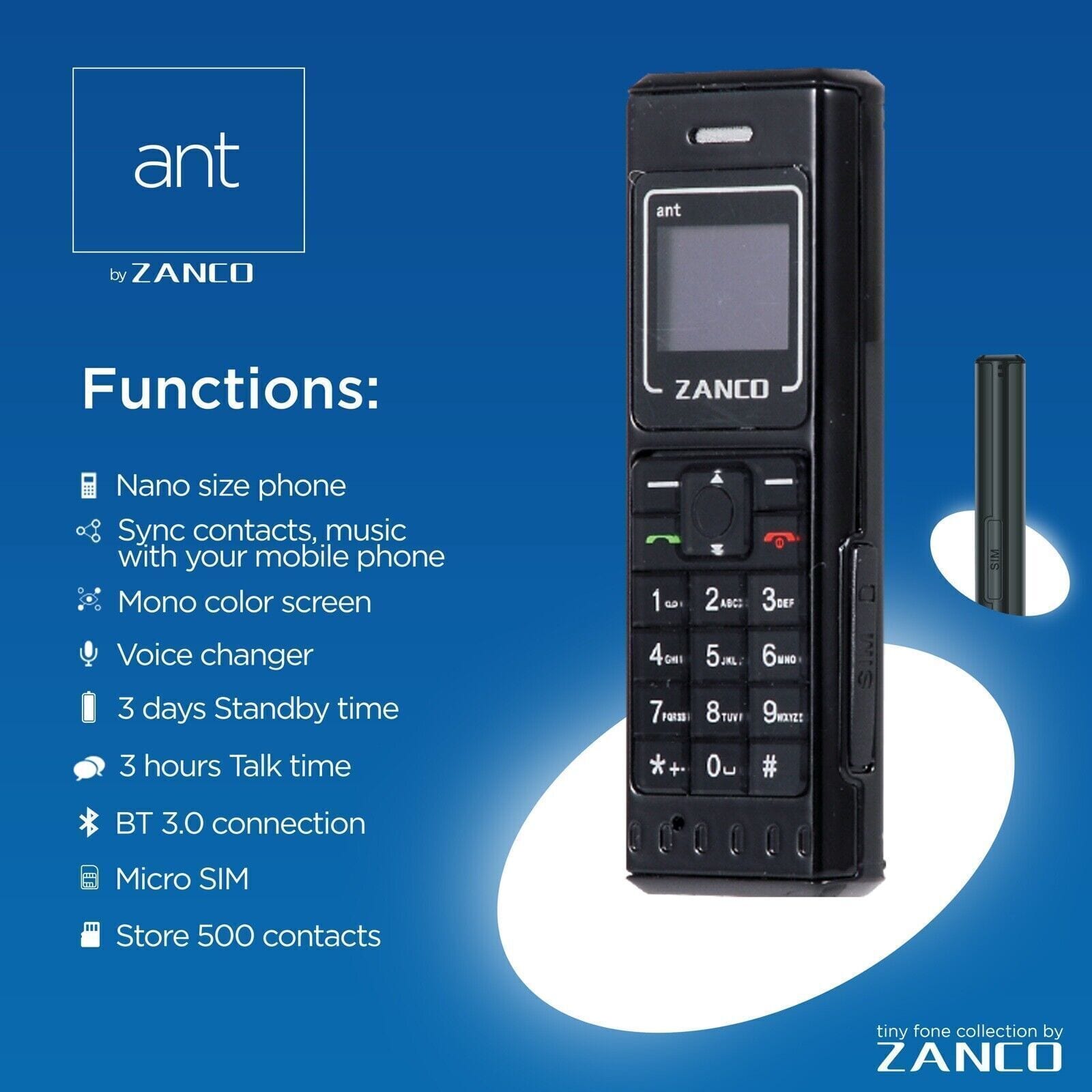 ZANCO Ant Worlds Smallest Mobile Phone (New)