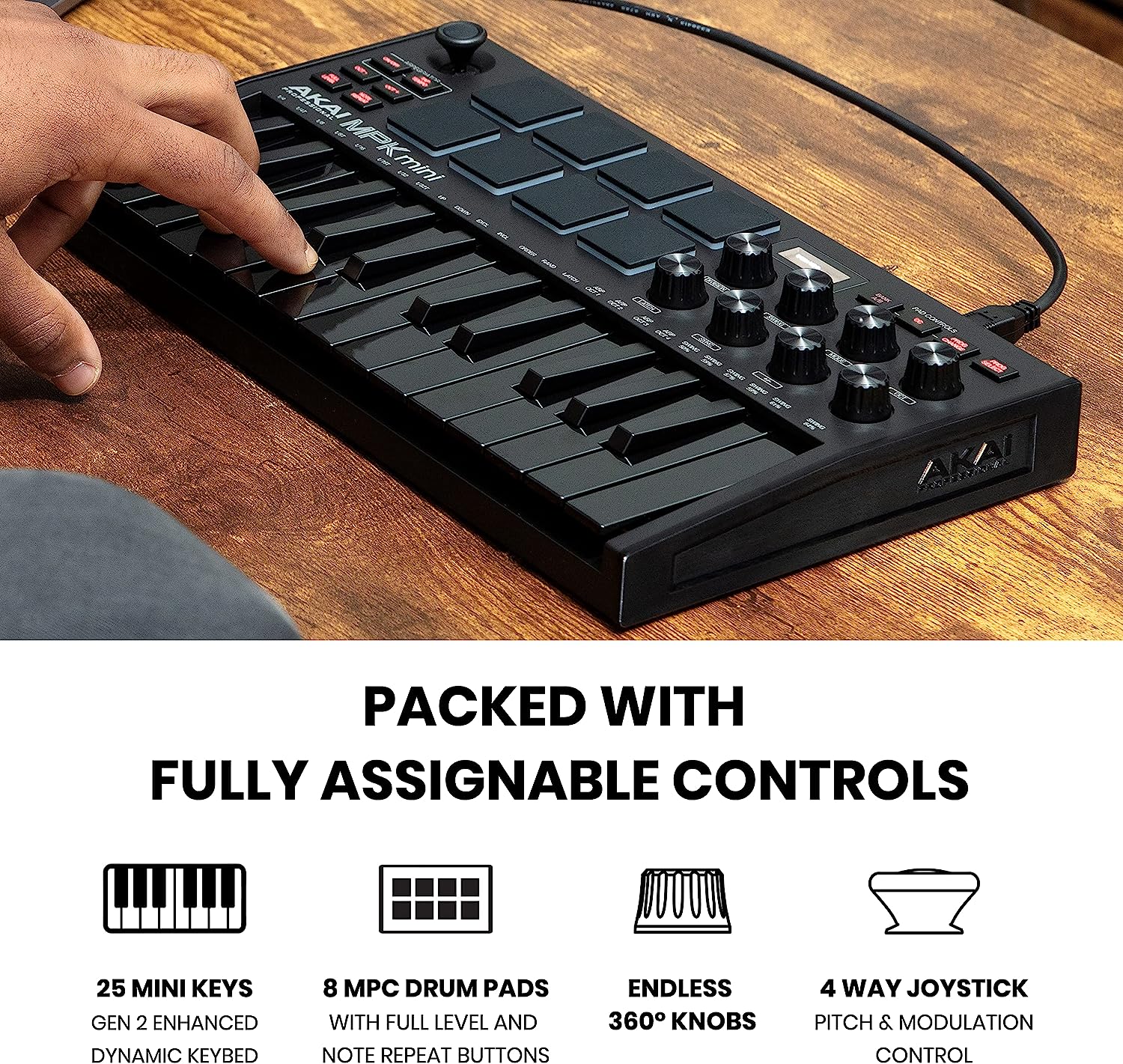 AKAI Professional MPK Mini – 25 Key USB MIDI Keyboard, Black (New) - Gadget Converters