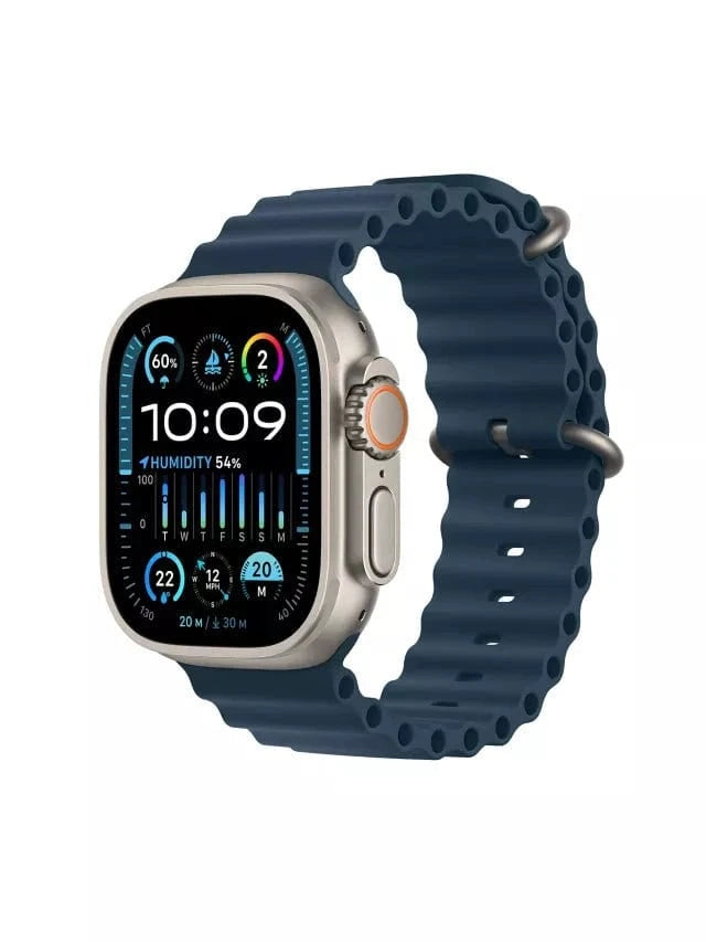Apple Watch Ultra 2 GPS + Cellular, 49mm Titanium Case with Ocean Band, One Size, Blue - Gadget Converters