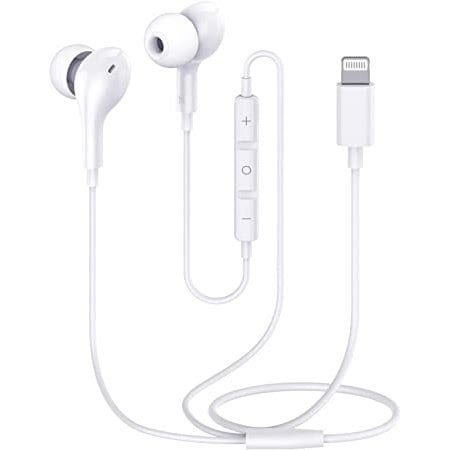 White Lightning wired earphones with inline remote for iPhone 7 to 11