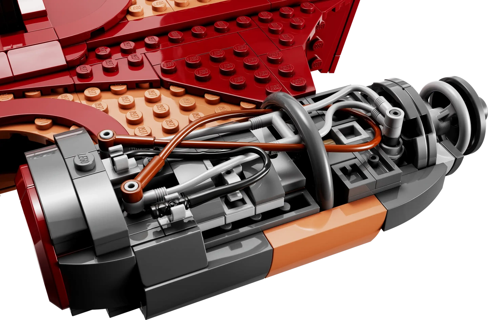Detailed rear engine assembly of LEGO Star Wars X-34 Landspeeder UCS set
