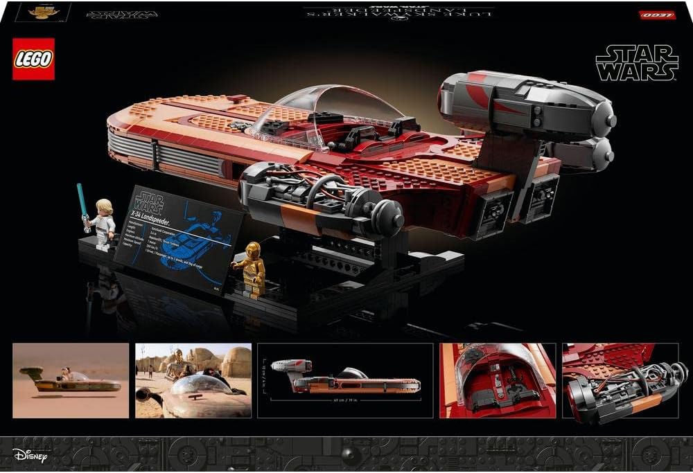 LEGO Star Wars 75341 product box art featuring Landspeeder and minifigures