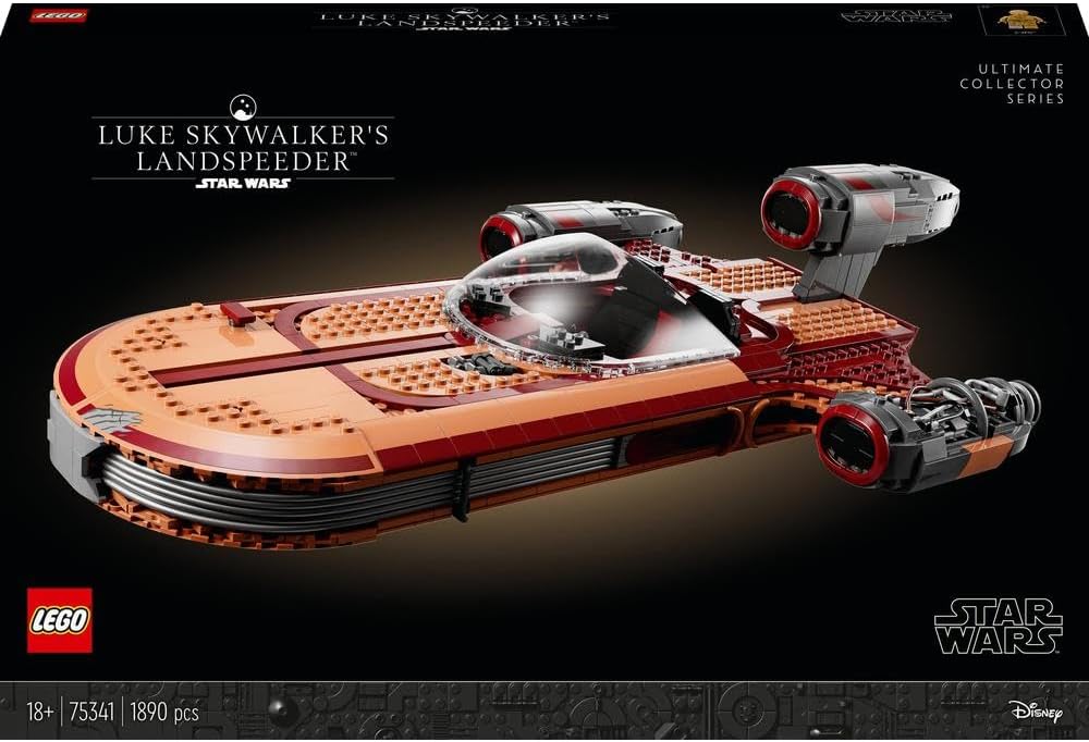 Orange and red LEGO Star Wars X-34 Landspeeder Ultimate Collector Series model