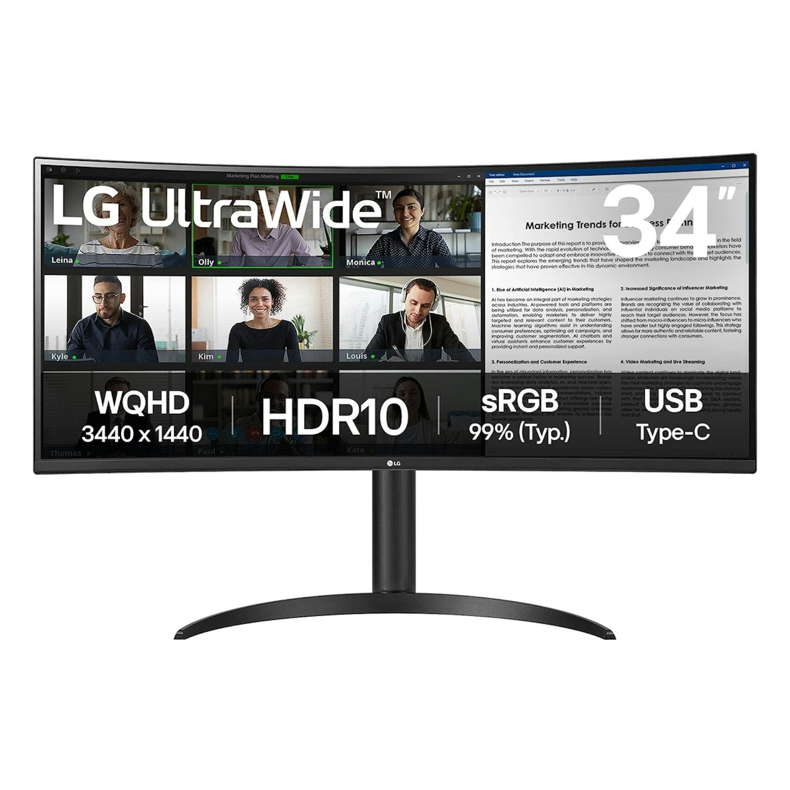 LG UltraWide 34 inch Curved Monitor 34WR55QK - UWQHD, 100Hz, 5ms, USB-C, HDR10